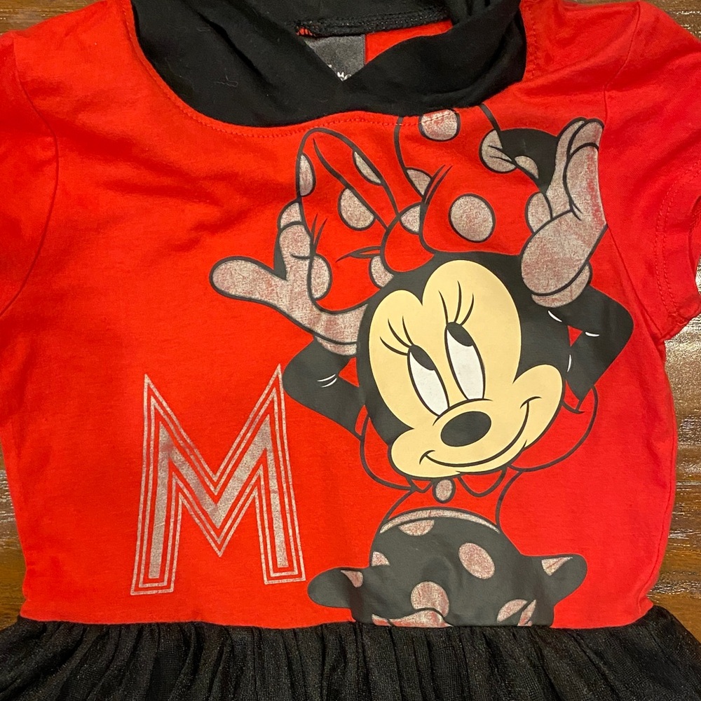 Minnie Mouse Red and Black Tutu Dress with Mouse Ears Hood Size 7/8 - Picture 5 of 9